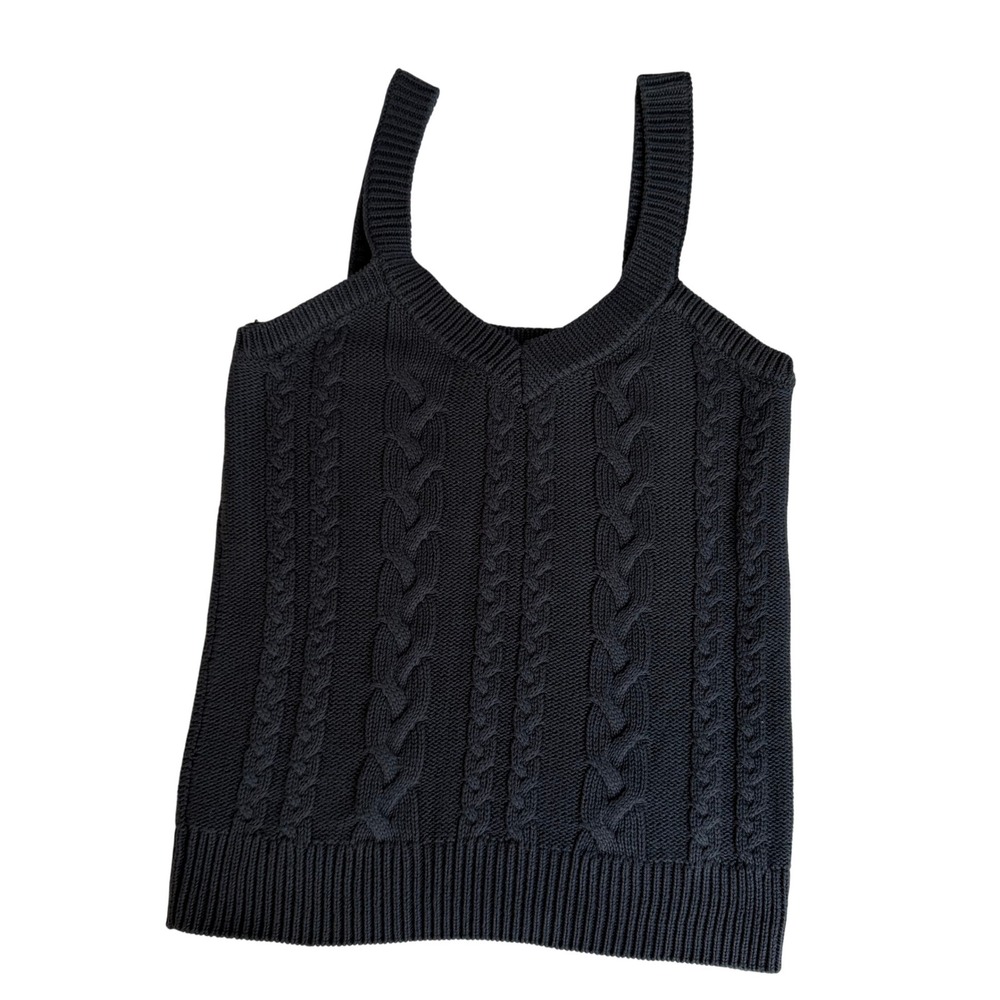 Evereve Cotton‎ Cable Knit Tank Top Charcoal Grey Sleeveless Sweater Vest Small